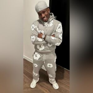 Gray Floral 3D design Men's Hoodie and Sweatpants Set
